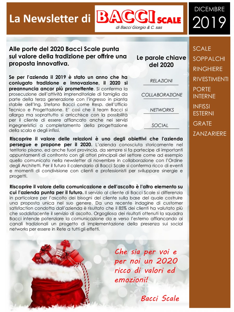 La Newsletter di Bacci Scale - dicembre 2019