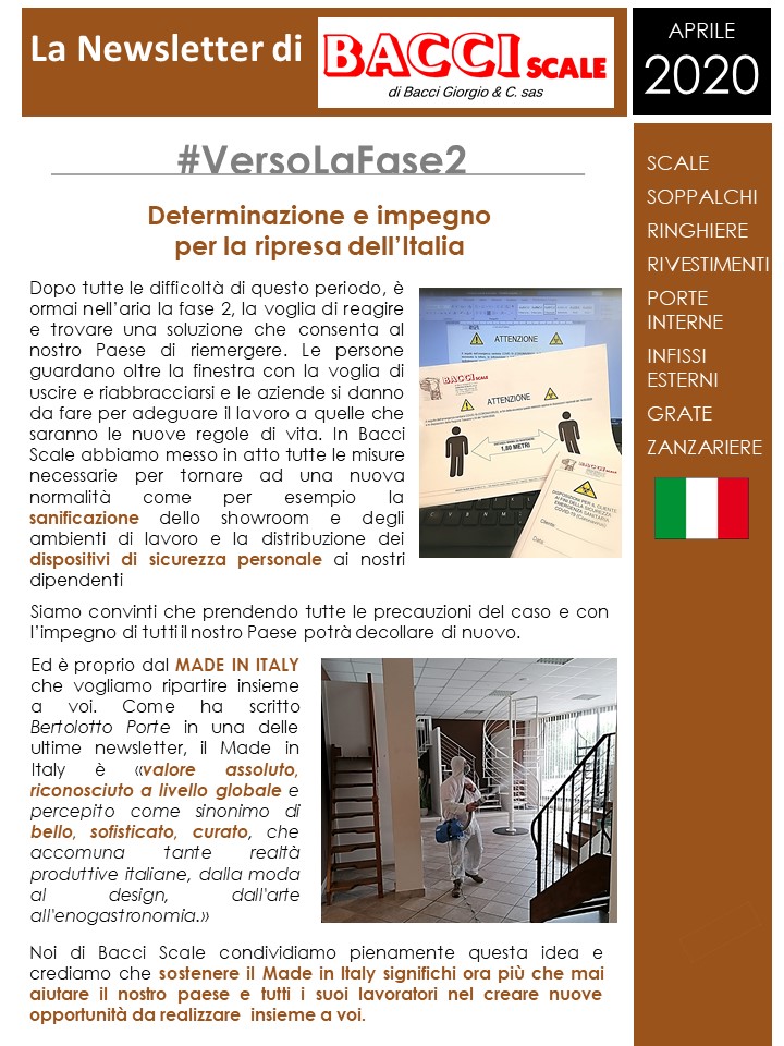 Newsletter aprile 2020 - Verso la fase 2: determinazione e impegno per la ripresa dell’Italia
