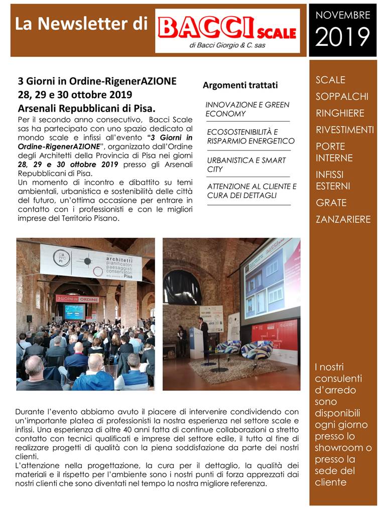 La Newsletter di Bacci Scale - novembre 2019